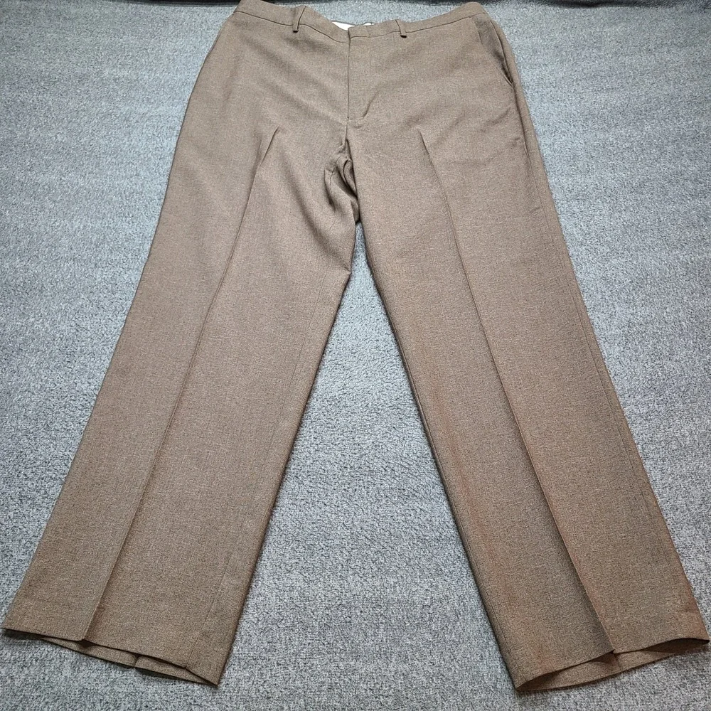 Haggar Men's Heather Brown Dress‎ Pants Classic Fit Stretch Pleated Front  36x31